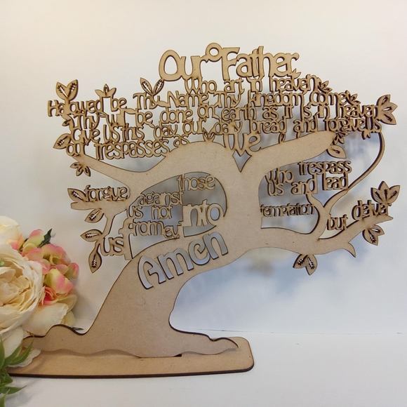 Our Father Wooden Tree Centerpiece Baptism, Holy communion. Christian Home Decor - Picture 6 of 6